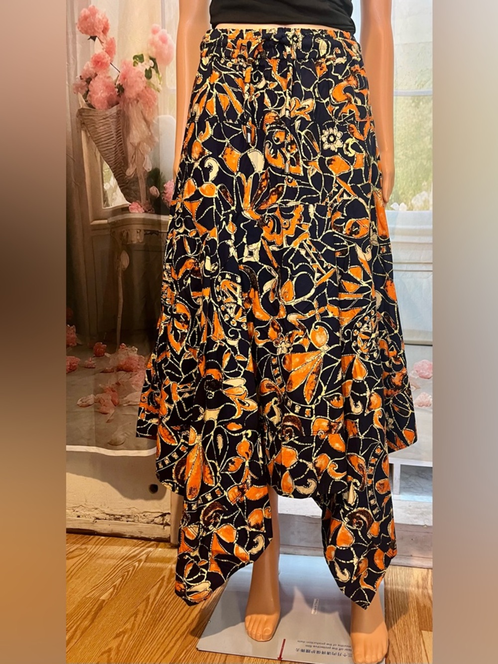 A.L.C. Black Midi Skirt with Orange Floral Print - Picture 2 of 5